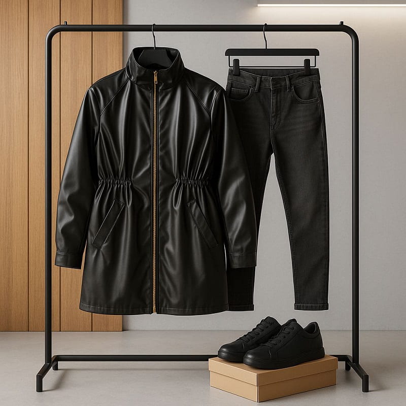 بارونی چرم مشکی زنانه مدل Beti